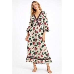 Free People Dress 0 Floral Midi Boho Floral Embroidered Embellished Cut Out Back